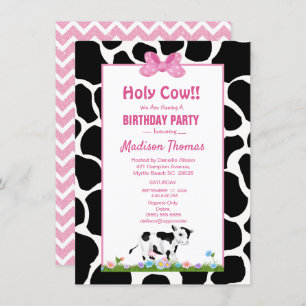Kids Cow Print Girls Birthday Party Invitation