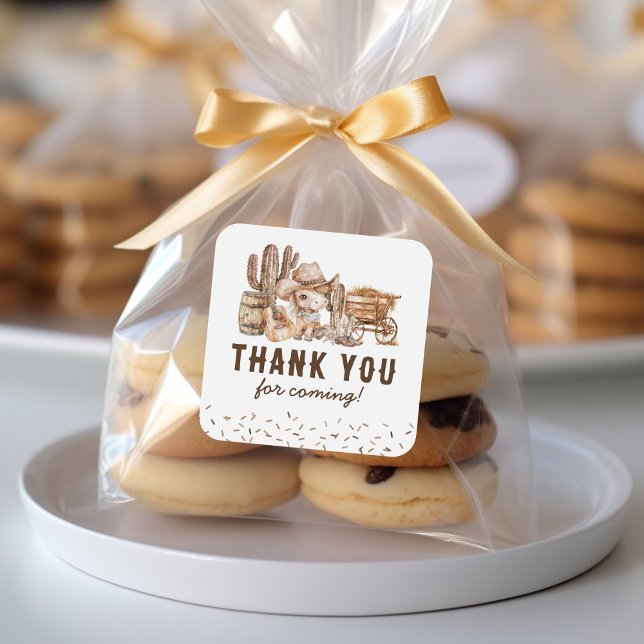 Kids Cowboy Birthday Favor Square Sticker (Creator Uploaded)