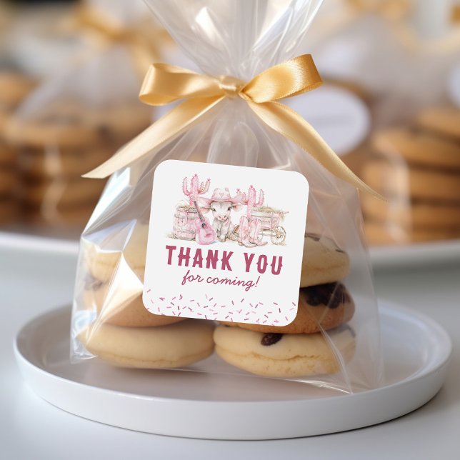 Kids Cowgirl Birthday Favor Square Sticker (Creator Uploaded)