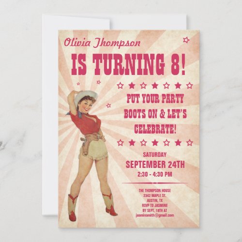 Kids Cowgirl Birthday Invitations