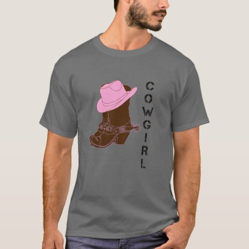 Kids Cowgirl Western  Boots Hat Spurs Girls Youth T_Shirt