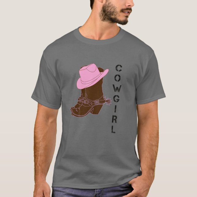 Kids Cowgirl Western  Boots Hat Spurs Girls Youth T-Shirt (Front)
