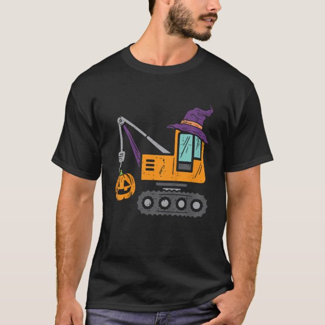 Kids Crane Truck Pumpkin Toddler Baby Boys Hallowe T-Shirt (Front)