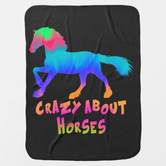 Kids "Crazy About Horses" Tropical Tie-Dye   Baby Blanket (Front)