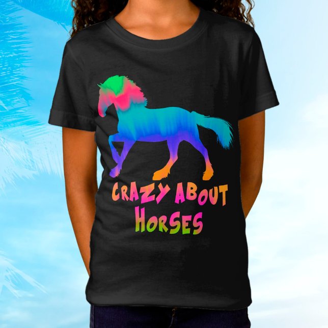 Kids "Crazy About Horses" Tropical Tie-Dye T-Shirt (Creator Uploaded)