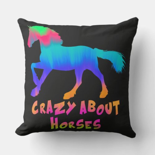 Kids Crazy About Horses Tropical Tie_Dye   Throw Pillow