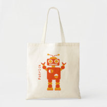 Kids Crazy Orange Robot Personalized Boys Tote Bag
