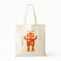 Kids Crazy Orange Robot Personalized Boys Tote Bag