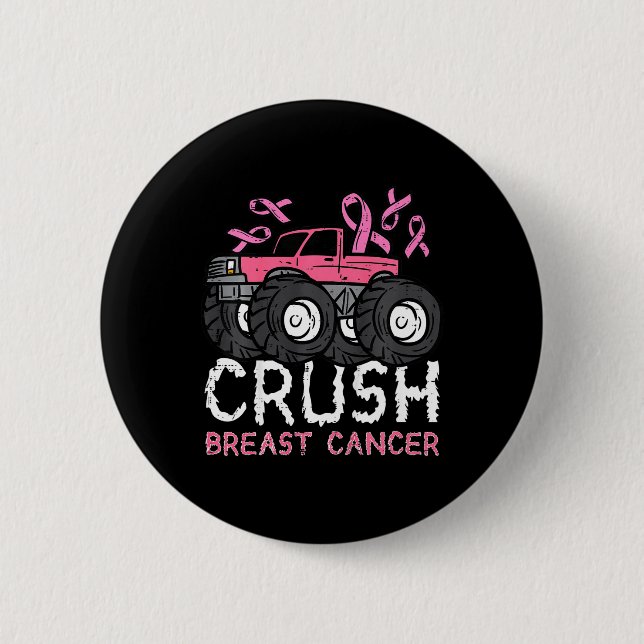 Kids Crush Breast Cancer Awareness Monster Truck T Button (Front)