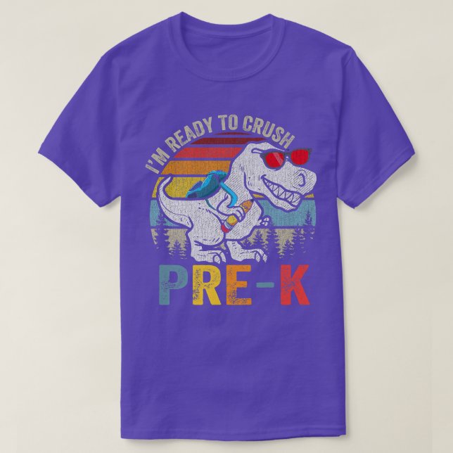 Kids Crush Pre-K Dinosaur Monster Truck Back to Sc T-Shirt (Design Front)