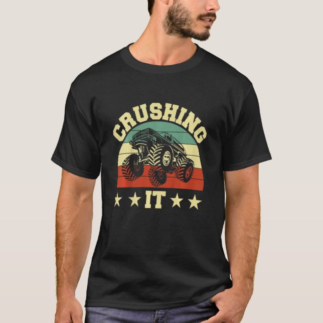 Kids Crushing It  Boys Monster Truck T-Shirt (Front)