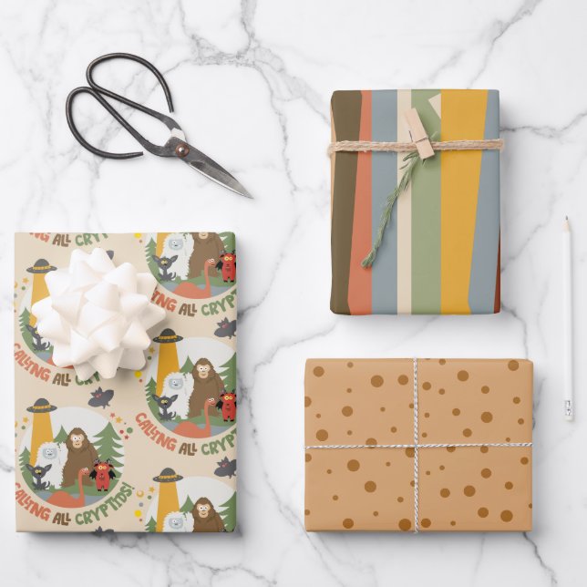 Kids Cryptid Wrapping Paper Sheets (Front)