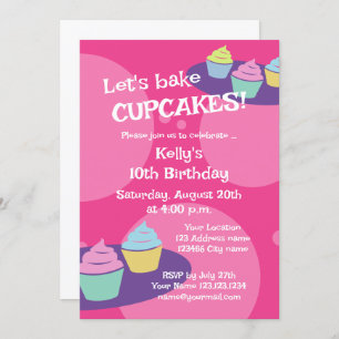 Kid's cupcake baking Birthday party invitations