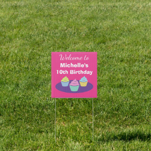Kid's cupcake Birthday party welcome yard sign