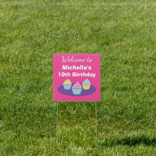 Kids cupcake Birthday party welcome yard sign