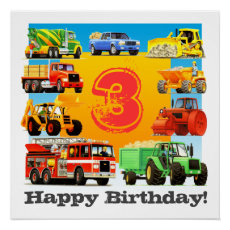 Kids Custom Age Happy Birthday Construction Truck Poster