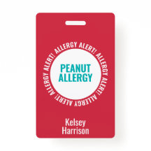 Kids Custom Allergy Alert School Daycare Bag Tag