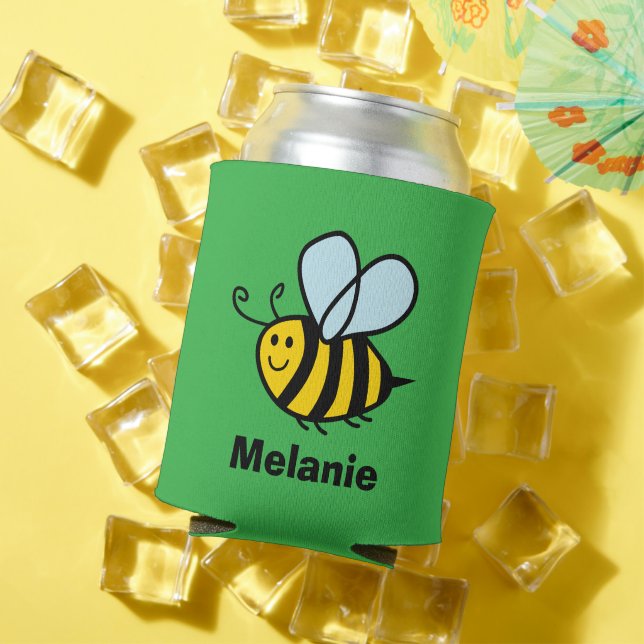 Kid's custom can coolers with cute bumble bee (In Situ Summer)