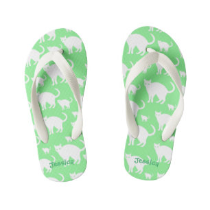 Kids Custom Cat Flip Flops with White Kitties