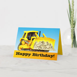 Kids Custom Construction Happy Birthday Bulldozer Card