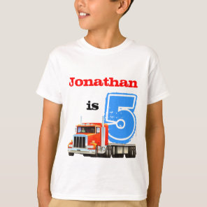 Kids Custom Construction Truck 5th Birthday T-Shirt