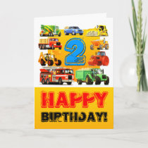 Kid's Custom Construction Trucks 2nd Birthday Card