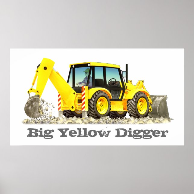 Kid's Custom Construction Trucks - Yellow Digger Poster (Front)