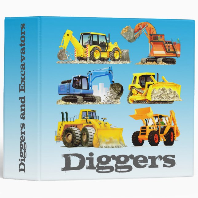 Kids Custom Digger and Excavator Truck Binder (Front/Spine)