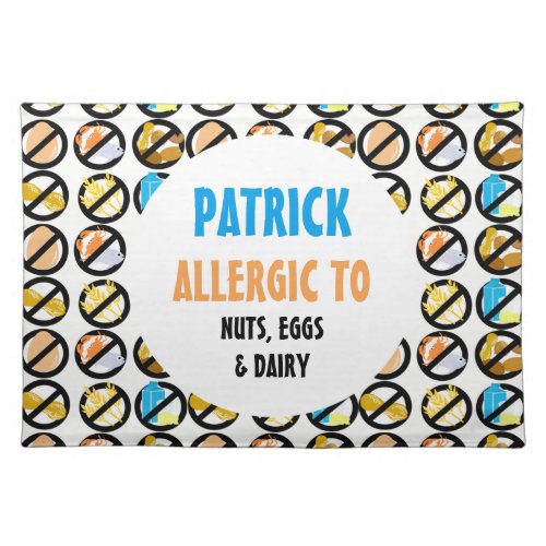 Kids Custom Food Allergy Alert Personalized Placemat