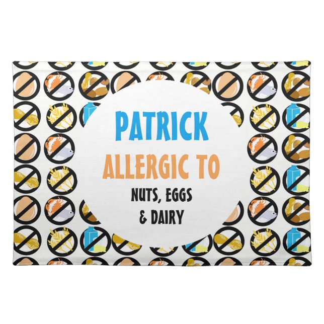 Kids Custom Food Allergy Alert Personalized Placemat (Front)