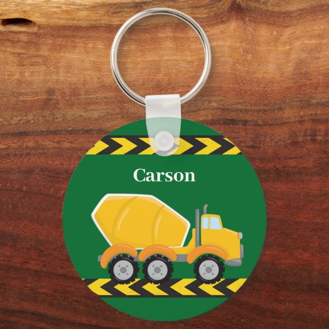 Kids Custom Green Cement Mixer Truck Boys Keychain (Front)