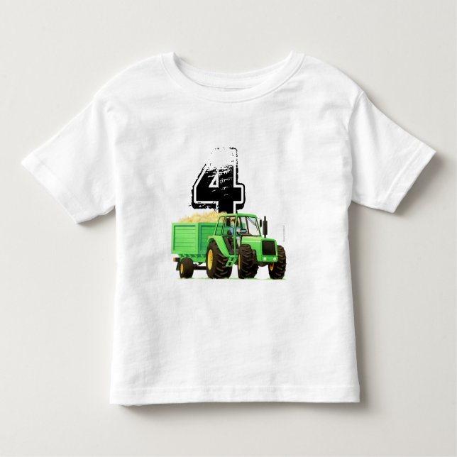 Kid's Custom Green Farm Tractor 4th Birthday Toddler T-shirt (Front)
