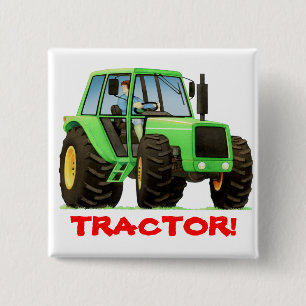 Kids Custom Green Tractor Pinback Button