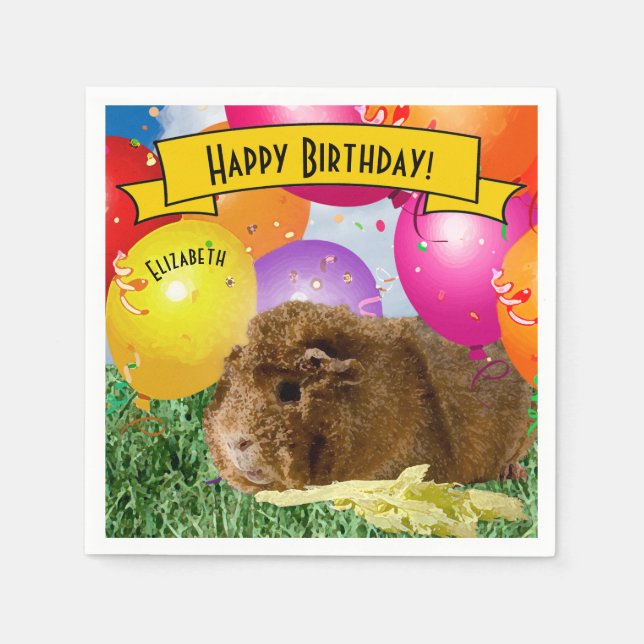 Kid's Custom Guinea Pig  Birthday Party Balloons Napkins (Front)