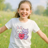 Kids’ Custom Kawaii Pixel Bunny & Cat Heart T-Shir