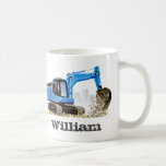 Kid's Custom Name Blue Digger Excavator Coffee Mug