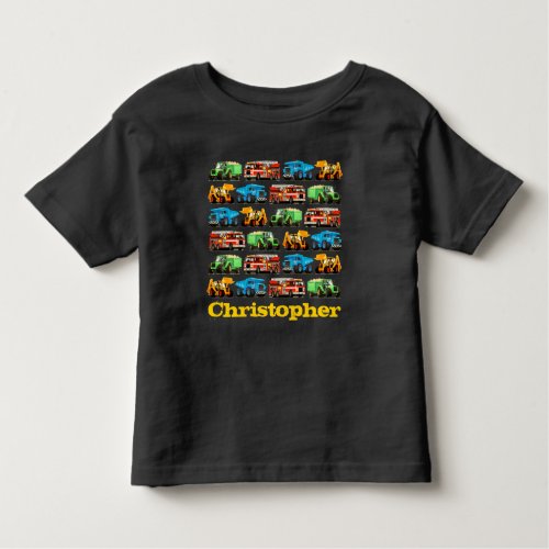 Kids Custom Name Construction Truck Pattern Toddler T_shirt