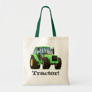 Kid's Custom Name Green Farm Tractor Tote Bag