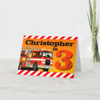 Kids Custom Name Red Fire Truck Happy 3rd Birthday