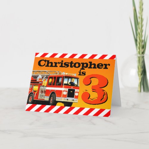 Kids Custom Name Red Fire Truck Happy 3rd Birthday