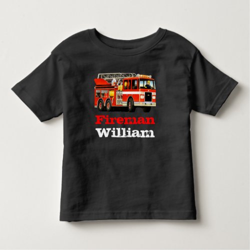 Kids Custom Name Red Fire Truck Toddler T_shirt