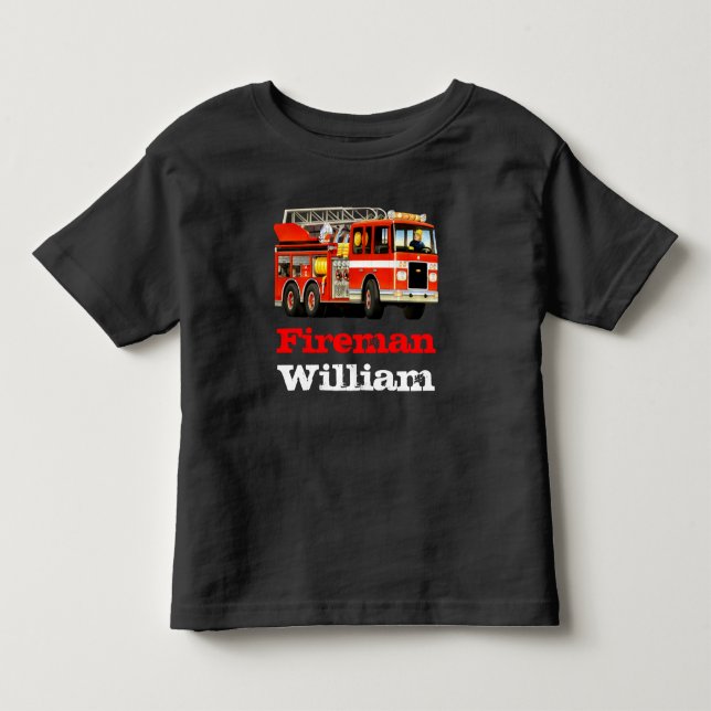 Kid's Custom Name Red Fire Truck Toddler T-shirt (Front)