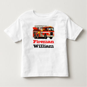 Kid's Custom Name Red Fireman Fire Truck Toddler T-shirt