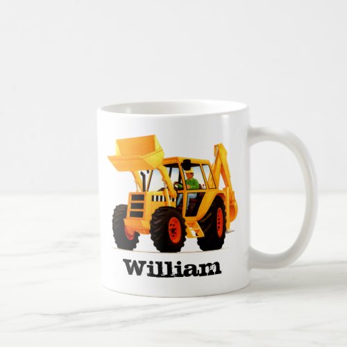 Kids Custom Name Yellow Construction Digger Coffee Mug
