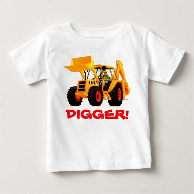 Kid's Custom Name Yellow Digger Baby T-Shirt (Front)