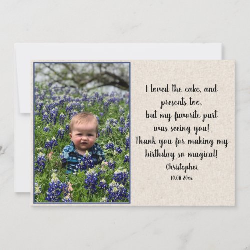 Kids Custom Photo Birthday Flat Thank You Card