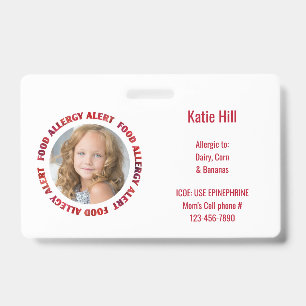 Kids Custom Photo Food Allergy Medical Alert Badge