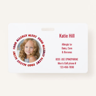 Kids Custom Photo Food Allergy Medical Alert Badge
