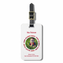 Kids Custom Photo Food Allergy Medical Alert Bag Tag
