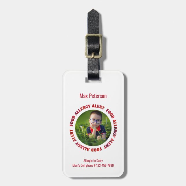 Kids Custom Photo Food Allergy Medical Alert Luggage Tag (Front Vertical)